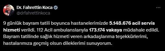  Ramazan Bayramı'nda Türkiye genelinde 5 milyonun üzerinde acil servis hizmeti verildi!