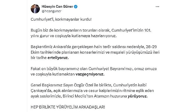 Çankaya Belediye Başkanı Hüseyin Can Güner'in Cumhuriyet Bayramı Etkinlikleri ile İlgili Açıklaması