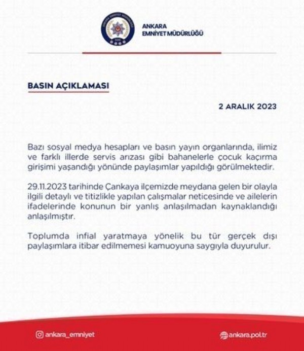 Ankara Emniyet Müdürlüğü'nden önemli açıklama!