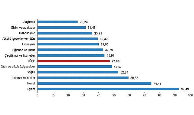  Tüik Tüketici fiyat endeksi (TÜFE) yıllık %47,09, aylık %2,24 arttı